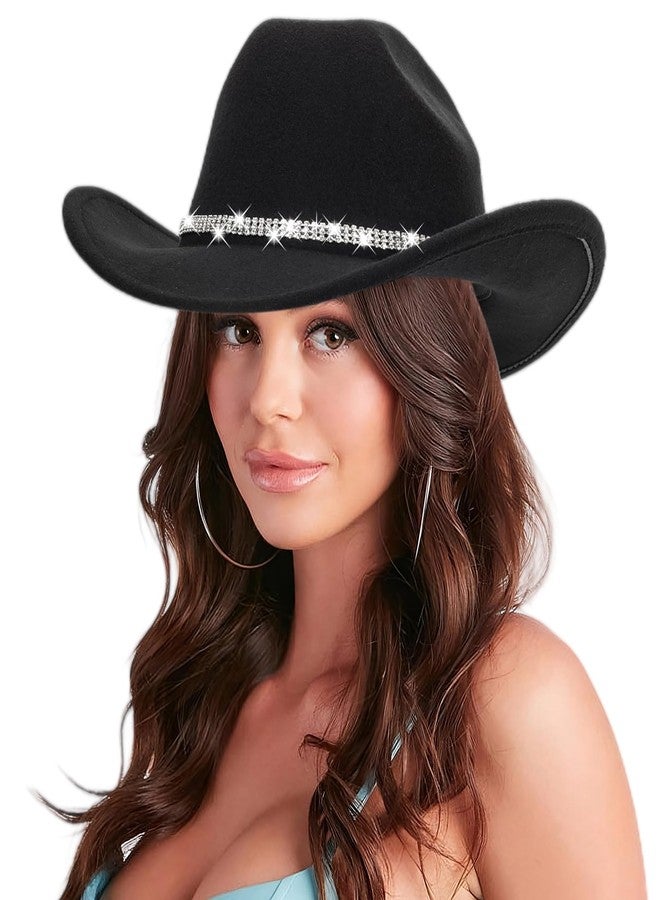 CXQRR Glitter Silver Black Cowboy Hats for Women - Western Sparkly Rhinestone Cowgirl Hat for Ladies - Image 3